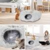 Plush Cat Tunnel Bed for Indoor Cats, Collapsible Cat Donut Tunnel with Central Mat, Fluffy Cat Cave Tube with Hanging Ball for Cat Kitten Rabbit Puppy Ferret