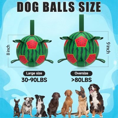 Watermelon Ball Dog Water Toys- Waterproof Dog Soccer Ball with Straps, Dog Beach Balls for Summer Outdoor Games Swimming Pool with Family Kids, Outdoor Dog Toys (9 inch)