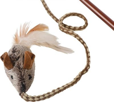 OurPets Play-N-Squeak Teathered & Feathered Play Wand Cat Toy, for All Breed Sizes