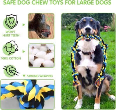Large Tough Chew Toys for Aggressive Chewers Large Breed,Heavy Duty Dental Rope Toys Kit for Medium Dogs,5 Knots Indestructible Cotton Puppy Teething Chew Tug Toy Set of 9