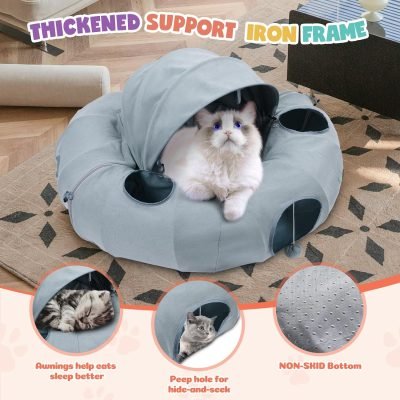81g0p04f7RL._AC_SL1500 Cat Tunnel Bed, Indoor Cat Tunnels with Hanging Balls, Peepholes, and Washable Mat, Green