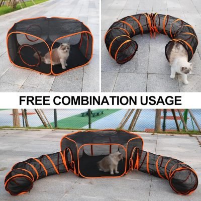 Cat Tunnel Tube Cat Enclosures Foldable Cat Tent Small Animal Playpen Bunny Cage Cat Toy Pet Tents Outdoor Indoor for Fun Orange with Storage Bag