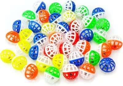 45PCS 1.6'' Cat Toy Ball with Bell Plastic Lattice Jingle Balls Kitten Chase Pounce Rattle Toy Assorted Color