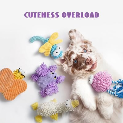 Small Medium Dog Toys, Soft Fabric Squeaky Puppy Toys, Keep Dogs Busy, Plush Durable Stuffed Crinkle Pet Chew Toys for Medium, Small Puppy Dogs, Cute Pet Teething Toys, 5 Packs