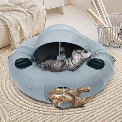 81ka0Dsw9qL._AC_SL1500 Cat Tunnel Bed, Indoor Cat Tunnels with Hanging Balls, Peepholes, and Washable Mat, Green