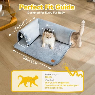 Cat Tunnel Bed Indoor: Detachable Kitty Pet Play Tube - Washable Kitten Cave Mat with Ball Toys