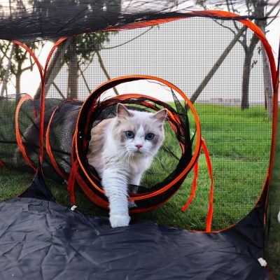 Cat Tunnel Tube Cat Enclosures Foldable Cat Tent Small Animal Playpen Bunny Cage Cat Toy Pet Tents Outdoor Indoor for Fun Orange with Storage Bag