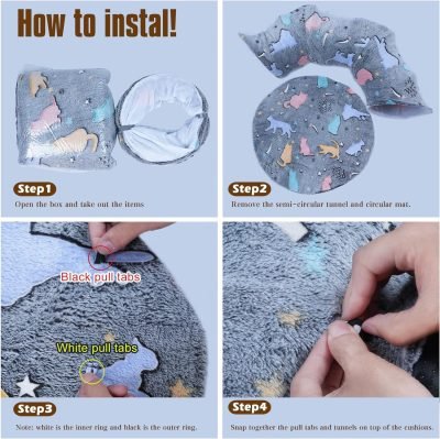 Cat Tunnel Bed,Self-Luminous Collapsible Peekaboo Cat Cave,Cat Tunnel Bed with Soft Central Cat Mat,Cat Toys for Indoor Cats,Ideal Indoor Cat Tunnels for Fun Play