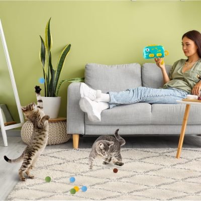 Interactive Cat Toys for Indoor Cats,Cat Ball Launcher Toys with 20Pcs Pom Pom Balls,Soft Balls Shooter Gun for Kitten Playing Toys