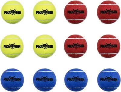 Dog Squeaky Tennis Balls for Pet Playing in 3 Sizes Premium Strong Dog & Puppy Balls for Training, Play, Exercise The Easiest Color for Dogs Red Yellow Blue (Medium-12pack)