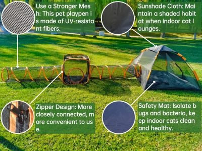 81u6zJYYlAL._AC_SL1500 Portable Outdoor Cat Enclosures for Indoor Cats, 4-in-1 Large Cat Tent Outdoor with Tunnel for Cats and Other Pets