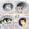 Plush Cat Tunnel Bed for Indoor Cats, Collapsible Cat Donut Tunnel with Central Mat, Fluffy Cat Cave Tube with Hanging Ball for Cat Kitten Rabbit Puppy Ferret