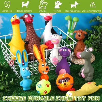 20 Pcs Squeak Latex Puppy Toy Squeaky Dog Toys Rubber Small Squeaky Balls Rubber Toys Funny Animal for Small Medium Large Pets Interactive Play Fetch Reduce Separation Anxiety (Novel)