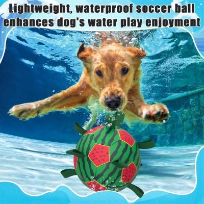 Watermelon Ball Dog Water Toys- Waterproof Dog Soccer Ball with Straps, Dog Beach Balls for Summer Outdoor Games Swimming Pool with Family Kids, Outdoor Dog Toys (9 inch)
