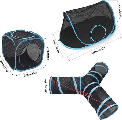 81xd-FucyXL._AC_SL1500 Cat Furniture Tent for Indoor and Outdoor Playpen Portable Cat Tunnels, Outdoor Kennel (2 Cube + 3-Way Tunnel)