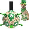 Dog Toys Soccer Ball with Straps, Interactive Toys for Tug of War, Puppy Birthday Toy, Dog Water Toy, Dog Balls for Small & Medium Dog (6 Inch)