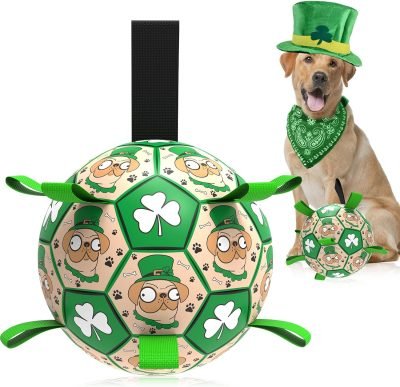 Dog Toys Soccer Ball with Straps, Interactive Toys for Tug of War, Puppy Birthday Toy, Dog Water Toy, Dog Balls for Small & Medium Dog (6 Inch)