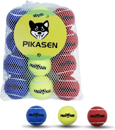 Dog Squeaky Tennis Balls for Pet Playing in 3 Sizes Premium Strong Dog & Puppy Balls for Training, Play, Exercise The Easiest Color for Dogs Red Yellow Blue (Medium-12pack)