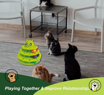 Cat Toy Roller,3 Levels Tower with Six Multiple Balls Cat Turntable Toy,Funny Interactive Cat Toys for Indoor,Funny Puzzle Toy for Kitten Pet Cats,Do Exercise&Play Game (Yellow-Green)