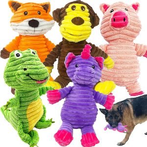5 Pack Plush Toys Assortment Value Bundle Puppy Pet Mutt Squeak Toy for Medium Large Dogs