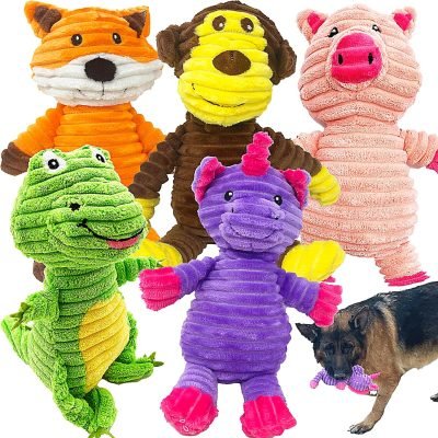 91x7pBCiaVL._AC_SL1500 5 Pack Plush Toys Assortment Value Bundle Puppy Pet Mutt Squeak Toy for Medium Large Dogs