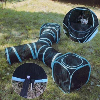 91yhCb9WBPL._AC_SL1500 Cat Furniture Tent for Indoor and Outdoor Playpen Portable Cat Tunnels, Outdoor Kennel (2 Cube + 3-Way Tunnel)
