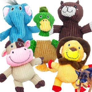 5 Pack Tough Layer Plush Dog Toys Assortment Value Bundle Dog Squeaky Toys Assortment Puppy Pet Mutt Dog Toy Dog Squeak Toy for Medium Large Dogs